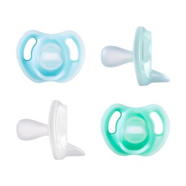 Tommee Tippee Ultra-Light Silicone Pacifier, 6-18 Months, Symmetrical One-Piece Design, BPA-Free Silicone Binkies, Blue/Green/Yellow, Pack of 4