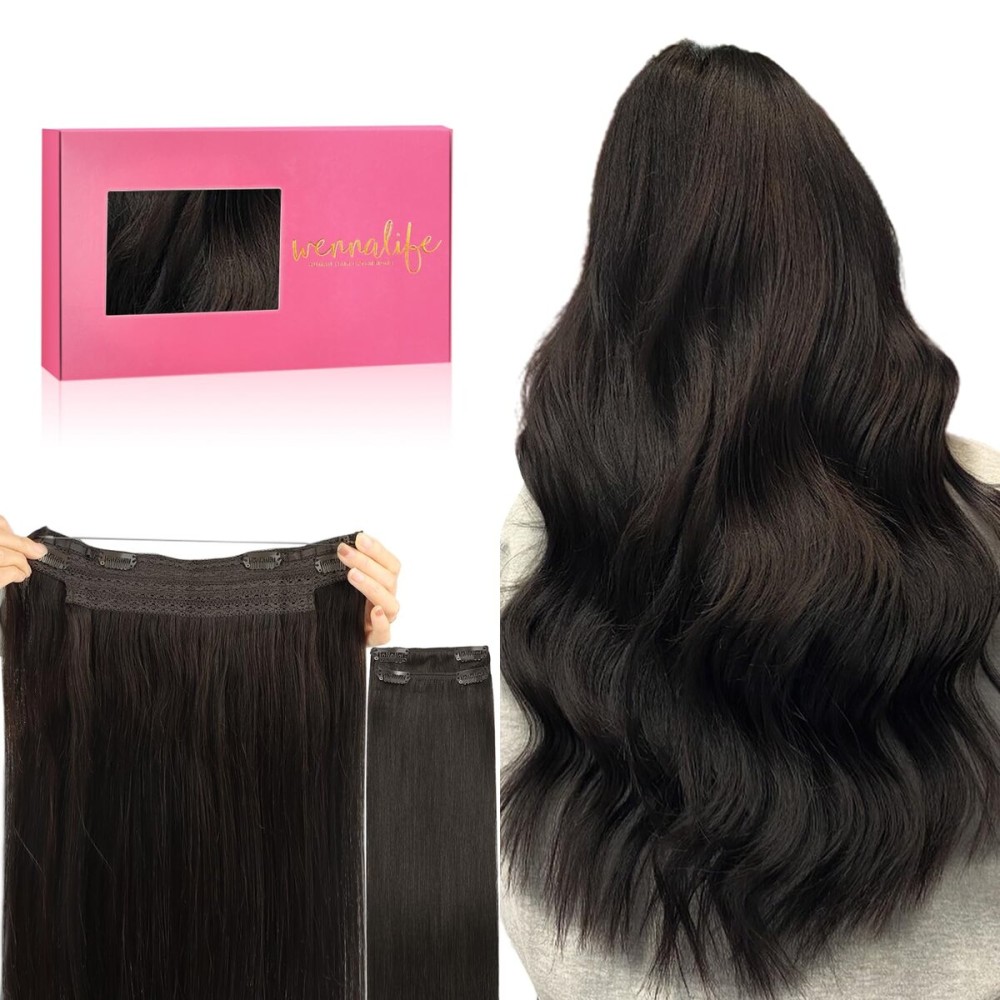 WENNALIFE Wire Hair Extensions (Increase 50% Lifespan) Real Human Hair 12 inch 100g Dark Brown Remy Real Hair Extensions Invisible Wire Human Hair Natural Fish Line Straight Hair