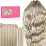 WENNALIFE Wire Hair Extensions (Increase 50% Lifespan) Real Human Hair 12 inch 100g Ash Blonde Highlighted Platinum Blonde Remy Real Hair Extensions Invisible Wire Human Hair