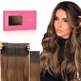 WENNALIFE Wire Hair Extensions (Increase 50% Lifespan) Real Human Hair 12 inch 100g Dark Brown to Chestnut Brown and Dirty Blonde Highlighted Real Hair Extensions Invisible Wire