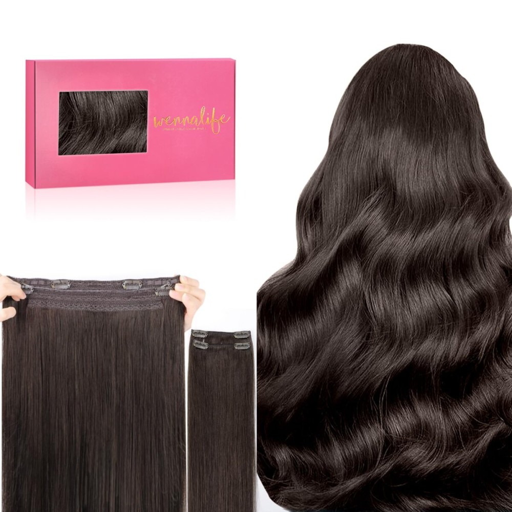 WENNALIFE Wire Hair Extensions (Increase 50% Lifespan) Real Human Hair 14 inch 105g Light Dark Brown Remy Hair Invisible Transparent Wire Fish Line Straight Reusable Natural