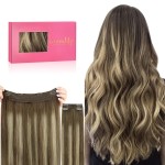 WENNALIFE Wire Hair Extensions(Increase 50% Lifespan) Real Human Hair 12 inch 100g Balayage Chocolate Brown to Honey Blonde Remy Real Hair Extensions Invisible Wire Human Hair Fish Line