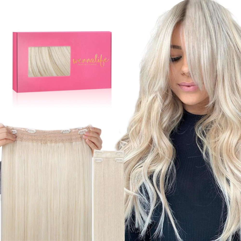 WENNALIFE Wire Hair Extensions (Increase 50% Lifespan) Real Human Hair 12 inch 100g Platinum Blonde Remy Real Hair Extensions Invisible Wire Human Hair Natural Fish Line Straight Hair