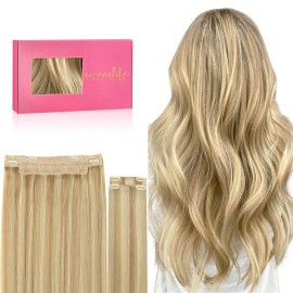 WENNALIFE Wire Hair Extensions (Increase 50% Lifespan) Real Human Hair 12 inch 100g Light Blonde Highlighted Golden Blonde Remy Hair Invisible Transparent Wire Fish Line Straight Reusable Natural
