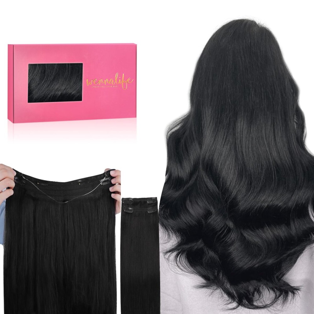 WENNALIFE Wire Hair Extensions (Increase 50% Lifespan) Real Human Hair 12 inch 100g Jet Black Remy Hair Invisible Transparent Wire Fish Line Straight Reusable Natural