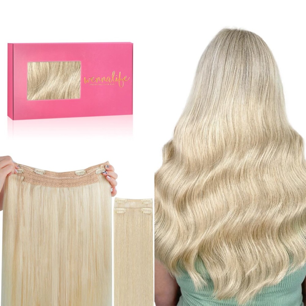 WENNALIFE Wire Hair Extensions (Increase 50% Lifespan) Real Human Hair 12 inch 100g Bleach Blonde Remy Real Hair Extensions Invisible Wire Human Hair Natural Fish Line Straight Hair