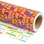 WRAPAHOLIC Reversible Birthday Wrapping Paper - Mini Roll - 17 Inch X 33 Feet - Happy Birthday Lettering on Red Design for Holiday, Party, Baby Shower