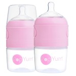 PopYum 5 oz Pink Anti-Colic Formula Making/Mixing/Dispenser Baby Bottles, 2-Pack with 1 Slow Flow Nipples, 150 ml, BPA-Free, Natural Latch