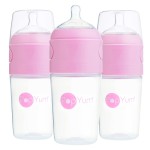 PopYum 9 oz Pink Anti-Colic Formula Making/Mixing/Dispenser Baby Bottles, 3-Pack with 2 Medium Flow Nipples, 260 ml, BPA-Free, Natural Latch