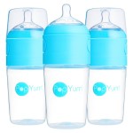PopYum 9 oz Blue Anti-Colic Formula Making/Mixing/Dispenser Baby Bottles, 3-Pack with 2 Medium Flow Nipples, 260 ml, BPA-Free, Natural Latch