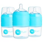 PopYum 5 oz Blue Anti-Colic Formula Making/Mixing/Dispenser Baby Bottles, 3-Pack with 1 Slow Flow Nipples, 150 ml, BPA-Free, Natural Latch