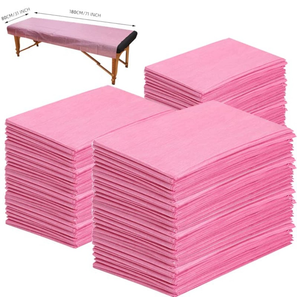 150 PCS Massage Table Sheets Disposable Non Woven SPA Bed Cover Breathable Polypropylene Fabric 31 x 70 Thin, Not Waterproof (Pink)