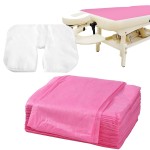 Uralili 100 Pieces Disposable Non Woven Massage Table Sheets Set Include 50 Pieces 31x71 Inches Soft Massage Bed Sheet & 11x14 Inches Face Cradle Covers For Massage Beauty Salon - Pink