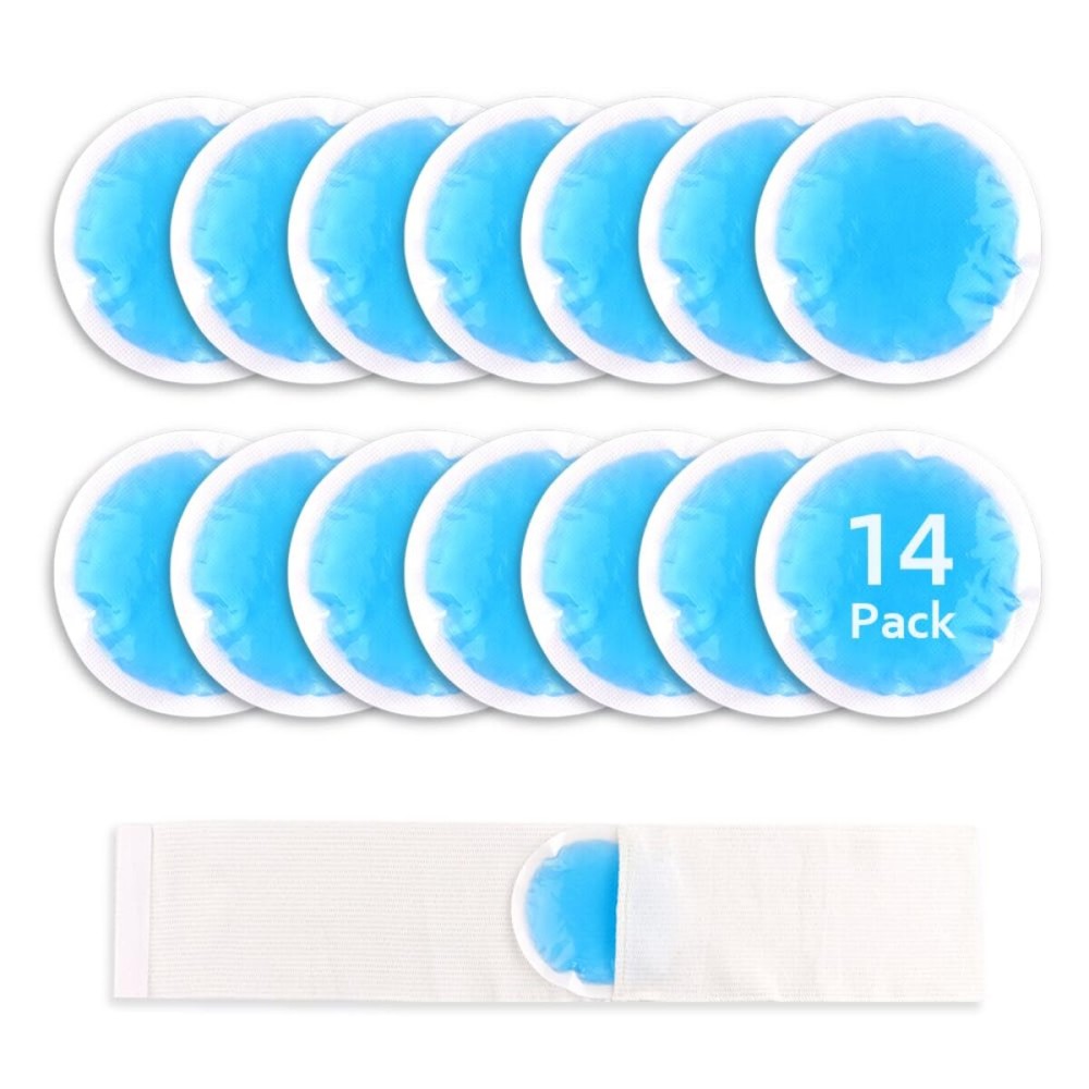 NEWGO Small Ice Packs for Injuries, 14 Pack Round Ice Packs for Face, Hot and Cold Gel Ice Pack Circular Cold Compress with Cloth Backing & Sleeve for Pain Relief, Toothaches, Breast Surgery