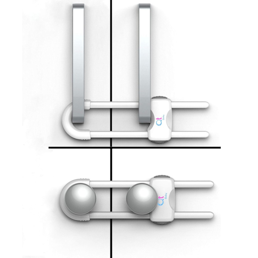 QT BABY - Pack of 12 - Baby Proofing Cabinet Locks Adjustable U Shaped Baby Safety Latches for Drawers, Fridge, Closet Modern Baby Proofing Cabinet Lock with Extra Secure Lock Buttons (White)