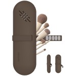 JDZJUCHU Travel Makeup Brush Holder,Make Up Organizer Bag Case,Cosmetic Pouch,Toiletry Organizer,Silicon Small Makeup Brush Purse(Coffee)