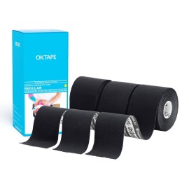 OK TAPE Regular Kinesiology Tape (3 Pack), Original Cotton Athletic Tape for Support Muscle Joint Knee, Sports Waterproof Tape Uncut Strips Latex Free, Hypoallergenic, 2in16.4ft - Black
