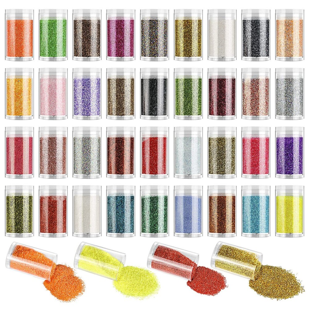 Extra Fine Glitter, Set of 36 Colors Holographic Cosmetic Glitter, Body Nail Arts Face Hair Eye Lip Gloss Makeup, Slime, Tumbler and Epoxy Resin Crafts Loose Powder Shaker