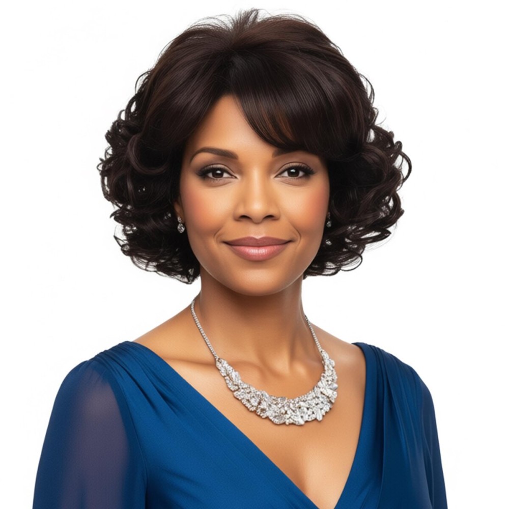 XIUFAXIRUSI XIUFAXIRUSIShort Dark Brown Curly Wigs for Women Wavy Full Hair Wig Natural Looking Synthetic Wig for Halloween Cosplay Daily Use