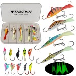 THKFISH Ice Fishing Jigs 14pcs Luminous Panfish Ice Fishing Lures Kit