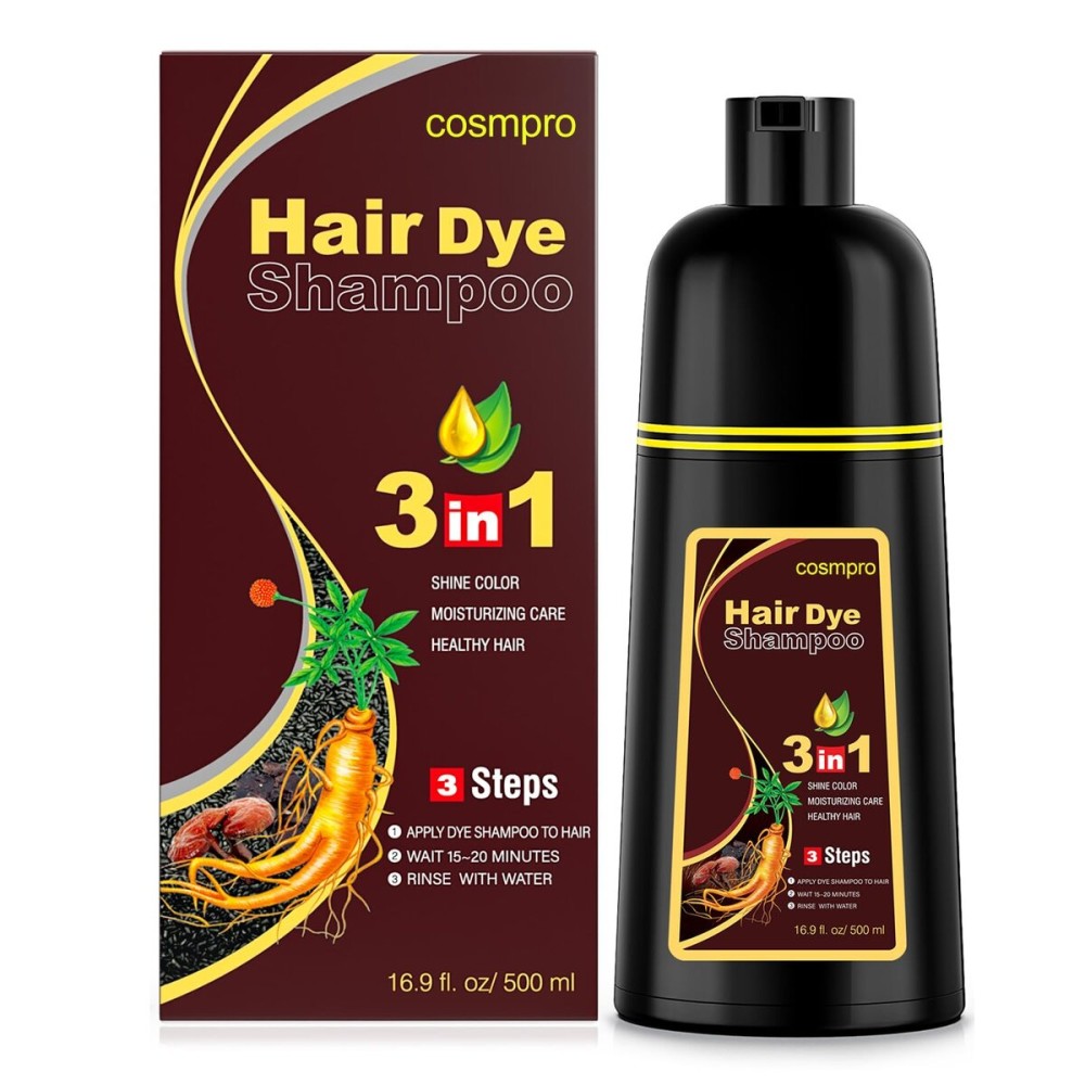 cosmpro Dark Brown Hair Dye Shampoo 3 in 1 for Gray Coverage for Women Instant Natural Hair Color Shampoo Semi Permanent 500ML - Champu Para Canas Mujer