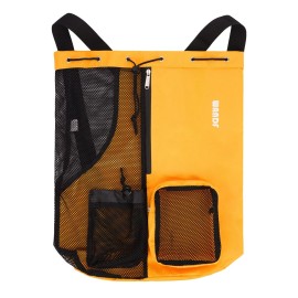 WANDF Swim Bag Mesh Drawstring Backpack with Wet Pocket Beach Backpack for Swimming, Gym, and Workout Gear(XL-Orange)