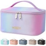 KITENROM Makeup Bag Portable Travel Cosmetic Bag with Brush HolderWaterproof Make Up Bag For Women with Handle Rainbow Gradient Pink