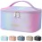KITENROM Makeup Bag Portable Travel Cosmetic Bag with Brush HolderWaterproof Make Up Bag For Women with Handle Rainbow Gradient Pink