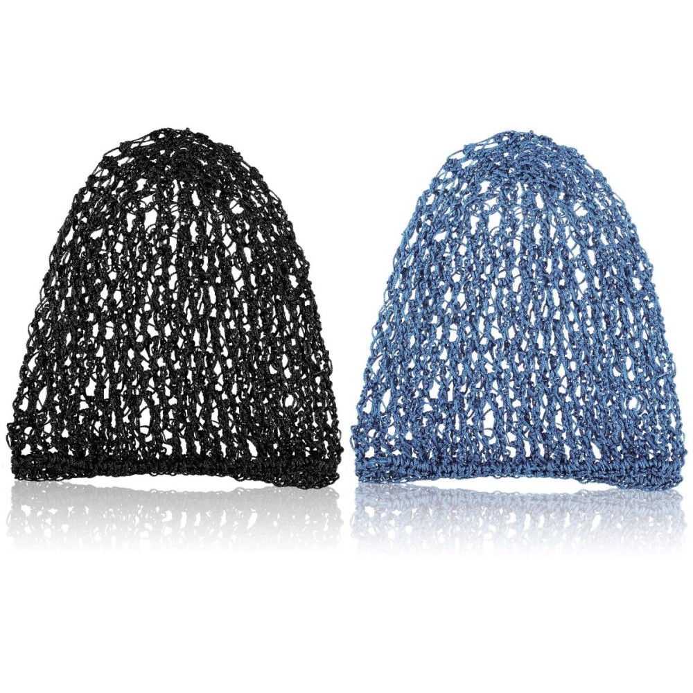 Waydress 2 Pieces Mesh Hair Net Rayon Knit Snood Women Crocheted Sleep Cap (Black, Blue)