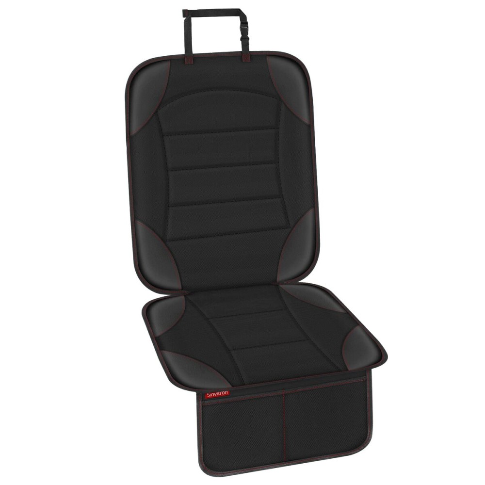 Sinvitron Car Seat Protector for Child Car Seat - Waterproof Non-Slip Leather Mat with 2 Mesh Pockets, Universal Seat Cover for Baby, Pets & Vehicles (1-Pack, Black)