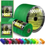 TECEUM Paracord Type III 550 Green - 50 ft - 4mm - Tactical Rope MIL-SPEC - Outdoor para Cord -Camping Hiking Fishing Gear and Equipment - EDC Parachute Cord - Strong Survival Rope