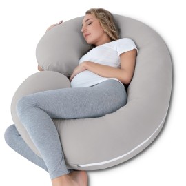 INSEN Cooling Pregnancy Pillow, Maternity Pillow with Tencel Cover,C Shaped for Pregnant and Side Sleeping (Cooling Light Grey)
