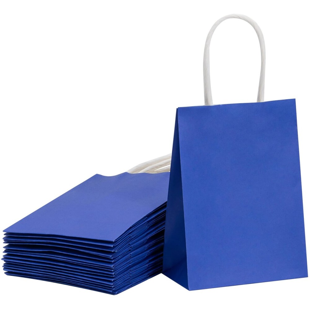 SUNCOLOR Mini Blue Gift Bags with Handles 25-Piece 6 Mini Goodie Bags (Navy Blue, Solid, Versatile Occasions, Perfect for Father\'s Day, Graduations, Birthday Parties)