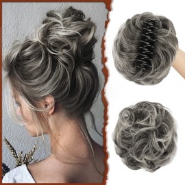 SOFEIYAN Claw Clip Messy Bun Hair Piece Wavy Curly Hair Bun Clip in Claw Chignon Ponytail Hairpieces Synthetic Tousled Updo Hair Extensions Scrunchie Hairpiece for Women