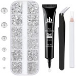 Nail Art Rhinestone Glue Gel&Flatback Gems Accessories Kit, 1 Tube of 15ml Rhinestone Gel Glue(UV/LED Needed)+1 Box of Flat-Back Round Glass Crystal Clear Gemstones with Pickup Pencil and Tweezer