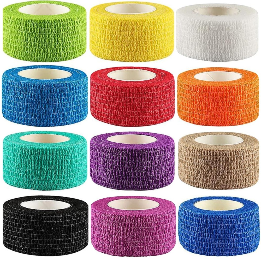 Lenicany 12Pack 1 x 5 Yards Self Adhesive Bandage Wrap, Elastic Self Breathable Self Adherent Wrap for Pets, Athletic Cohesive Bandage for First Aid, Sports Injury & Protection, 12Color
