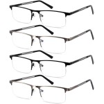 DILLY VISION 4-Pack Reading Glasses for Men,3.25 Blue Light Blocking Reading Glasses Mens Metal Readers with Spring Hinges Anti Glare/eye Strain