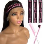 Iraatraa Wig Accessory Set - Elastic Edge Wrap Bands to Keep Lace Front Wigs in Place and Lay Edges (5 Piece Set, Black Pink)