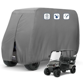 FLYMEI 4 Passenger Golf Cart Covers, Waterproof Outdoor Golf Cart Cover for EZ GO Club Car Yamaha Golf Carts, Dustproof 4 Seat Club Car Cover Golf Cart Seat Covers, 112\'\' L x 48\'\' W x 66\'\' H, Grey