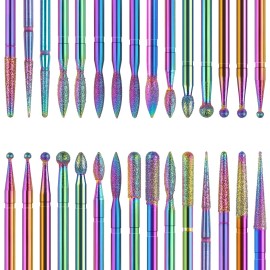 Homeet Pack of 30 Nail Drill Bits Colourful Diamond Professional Nail Cutter Attachments Removal Gel Acrylic Cuticle Tungsten Carbide Nail Drill for Manicure Pedicure