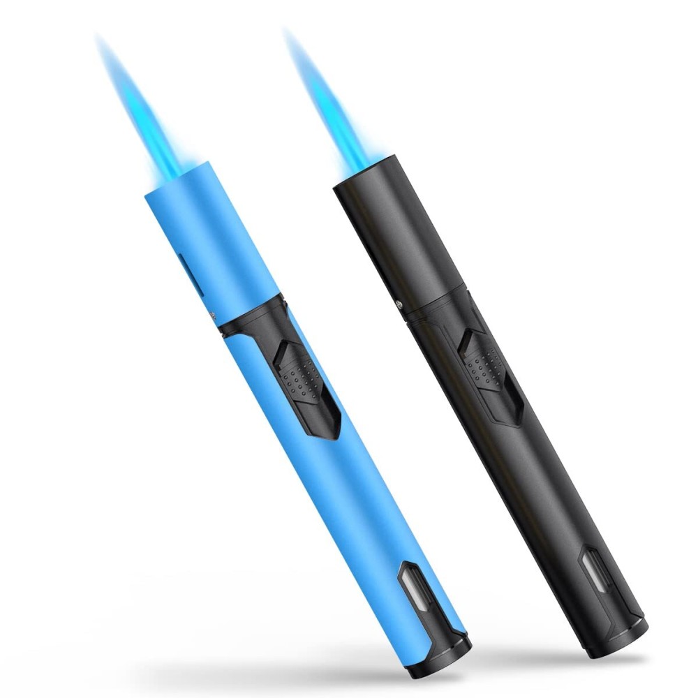 Torch Lighters 2 Pack Adjustable Jet Flame Butane Lighter, Refillable Gas Torch Lighter for Candles Grill BBQ Fireplaces Camping (Butane Not Included)
