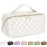 ALEXTINA Large Capacity Travel Cosmetic Bag - Travel Makeup Bags for Women Waterproof PU Leather Checkered Makeup Organizer Bag with Dividers and Handle,Toiletry Bag for Cosmetics, White