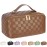 Large Capacity Travel Cosmetic Bag - Portable Makeup Bags for Women Waterproof PU Leather Checkered Makeup Organizer Bag with Dividers and Handle,Toiletry Bag for Cosmetics, Brown