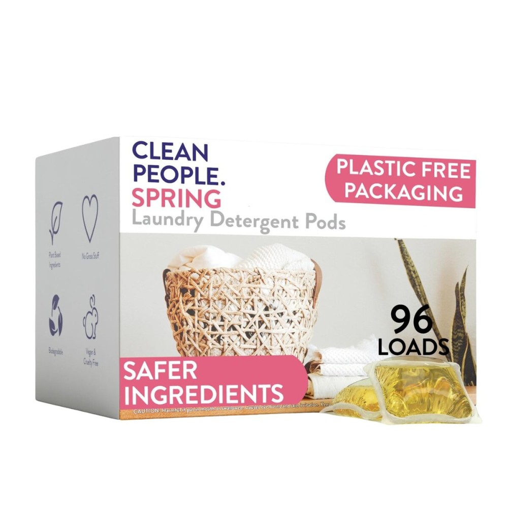 The Clean People Laundry Detergent Pods - Hypoallergenic Laundry Pods - Ultra Concentrated, Recyclable Packaging, Stain Fighting - Spring Scent, 96 Pack