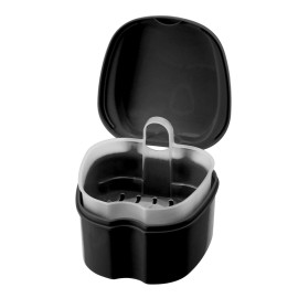 Annhua Denture Cup Retainer Cleaning Case Denture Soaking Container With Strainer Basket, Denture Cups For Soaking Dentures Mouthguard Storage Holder - Black