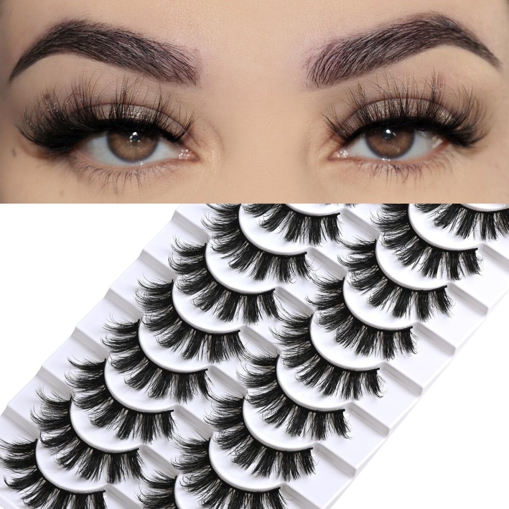 FARRED Fluffy Lashes Natural Eyelashes Short Wispy Eye Lash Strips 10 Pairs Separated Volume Eyelash Pack 16mm Dramatic Wispies Fake Strip Lashes Clusters Cat Eye Pestaas Spiky Look