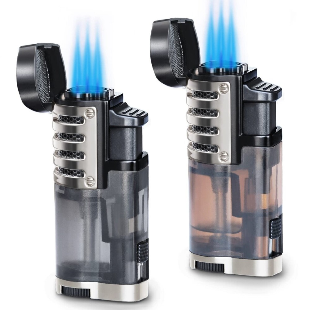 Zoocura Torch Lighter 2 Pack Triple Jet Flame Butane Torch Lighters Refillable Butane Gas Lighters Windproof Adjustable 3 Flame Lighter for Christmas (Without Gas)