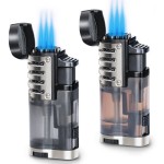 Zoocura Torch Lighter 2 Pack Triple Jet Flame Butane Torch Lighters Refillable Butane Gas Lighters Windproof Adjustable 3 Flame Lighter for Christmas (Without Gas)