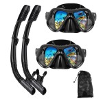 DIPUKI Snorkeling Gear for Adults Snorkel mask Set Scuba Diving mask Dry Snorkel Swimming Glasses Swim Dive mask Nose Cover Youth Diving (Black+Black2 Pack)