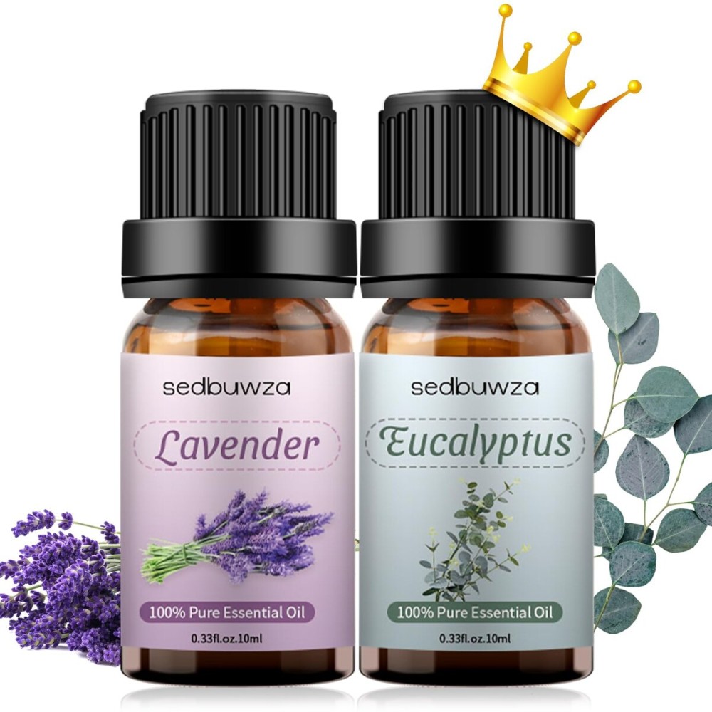 Sedbuwza Lavender Eucalyptus Essential Oil Set, Lavender Fragrance Oil Eucalyptus Scent Oil Set for Diffuser, Aromatherapy, Massage, Soap, Candle Making 2 x 10 ml
